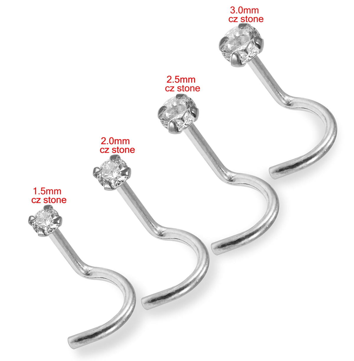 10pcs Set Stainless Steel Nose Stud Screw Ring Body Piercing 20 Gauge Twist Stud 