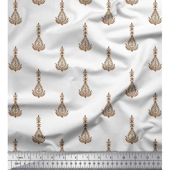 Soimoi Modal Satin Fabric Leaves & Floral Block Print Sewing Fabric Yard 42 Inch Wide