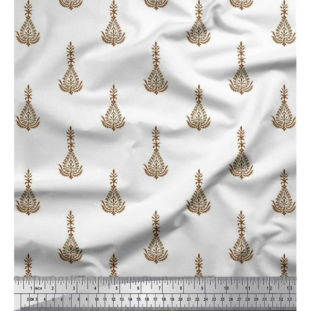 Soimoi Modal Satin Fabric Leaves & Floral Block Print Sewing Fabric Yard 42 Inch Wide