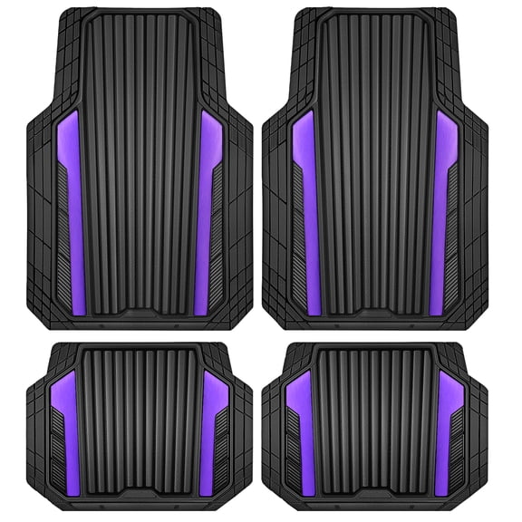 Auto Drive 4-Piece Black & Purple Heavy Duty Rubber Car Floor Mats, All Weather Universal Trim-to Fit for Car, SUV and Truck Mats