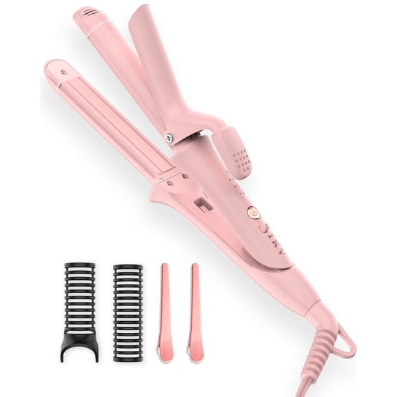 Travel Curling Iron,Dual Voltage (100-240V) Curling Iron 1 inch,2 in 1 Hair Straightener and Curler for Short/Shoulder Length Hair(Regular Size)