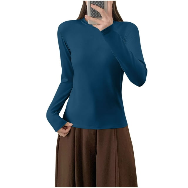 HAiming Womens Tops Long Sleeve Crew Neck Solid Color Strenchy Base Layer Pullover Soft Blouse Clothes