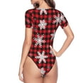 thumbnail image 4 of Easygdp Snowflakes On A Buffalo Plaid Women's One-Piece Swimsuit Slim Fit Crew Neck Bodysuit Athletic Swimwear with Concealed Buckle - XX-Large, 4 of 9