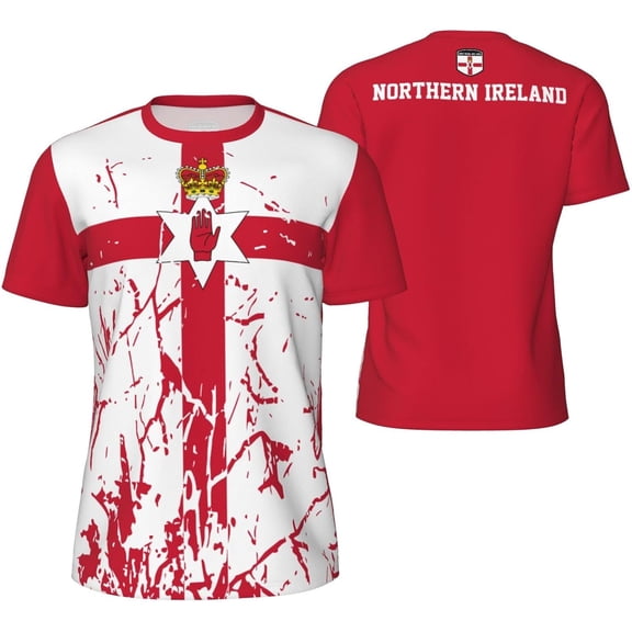 Northern Ireland Flag Grain T-Shirt for Running Soccer Tennis Fitness Sports Jerseys Shirts