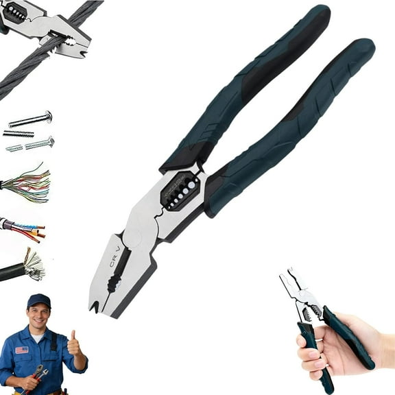 Industrial-Grade Multi-Function Cutting Pliers, 9-in-1 Multi-Functional Pliers Nail Puller/Wire Cutter/Stripper/Crimper with Compound Action Leverage for Professional Home Repair.