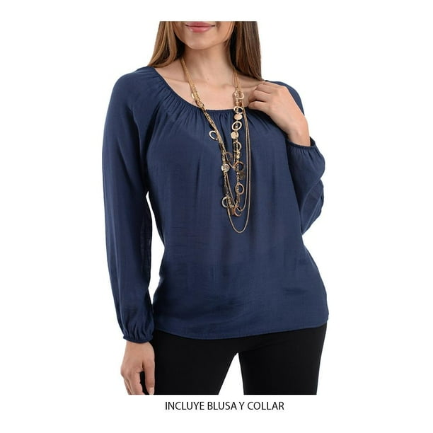 Blusa Ocean Pacific Talla Eg Marino Blusa Campesina Ferrari con Moño