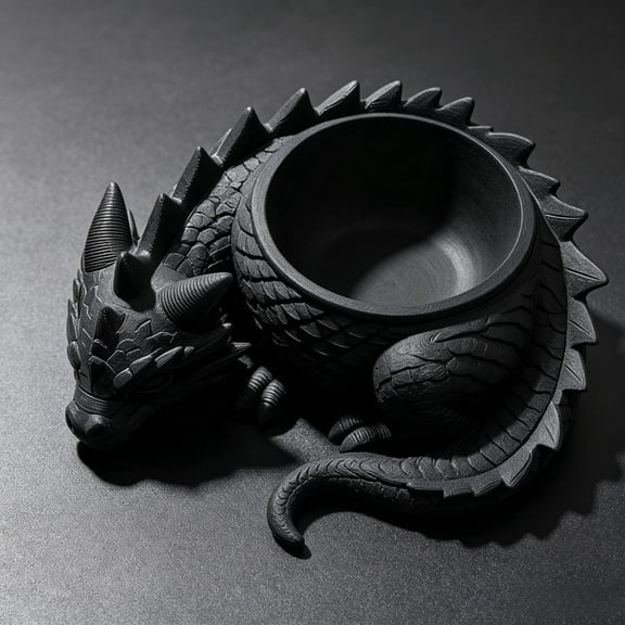 Sleeping Dragon Sculpted Planter Pot, 3D Printed Lightweight Small Succulent Container, Desktop Jewelry Coin Storage Organizer, 3.93 Inch Gothic Ornament for Home & Office