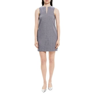 theory silk shirt dress $495 Theory Women's Blue Collared Silk Fit Flare Mini Shirt Dress Size 12