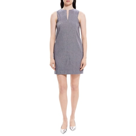 Theory womens Slit Linen-Blend Shift Dress, 8, Blue