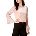 thumbnail image 1 of Kensie Blusa de punto con manga de encaje para mujer, rosa, pequeña, 1 of 2