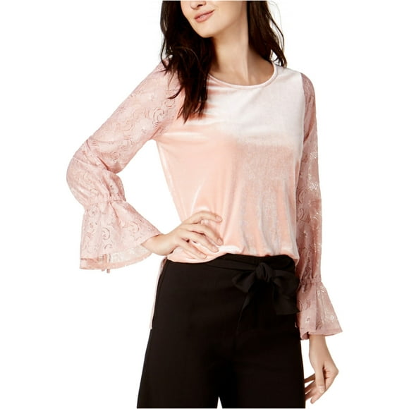 Kensie Blusa de punto con manga de encaje para mujer, rosa, pequeña