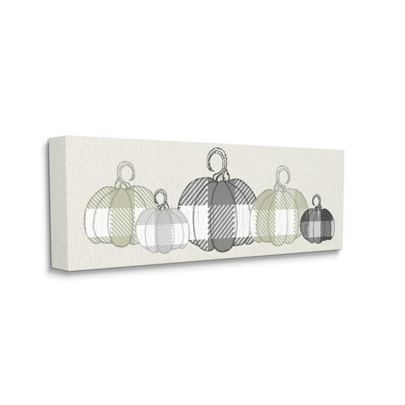 Stupell Industries Checker Plaid Patterned Pumpkins in a Row Landscape Painting Gallery Wrapped Canvas Art Print Wall Art, 10 x 24