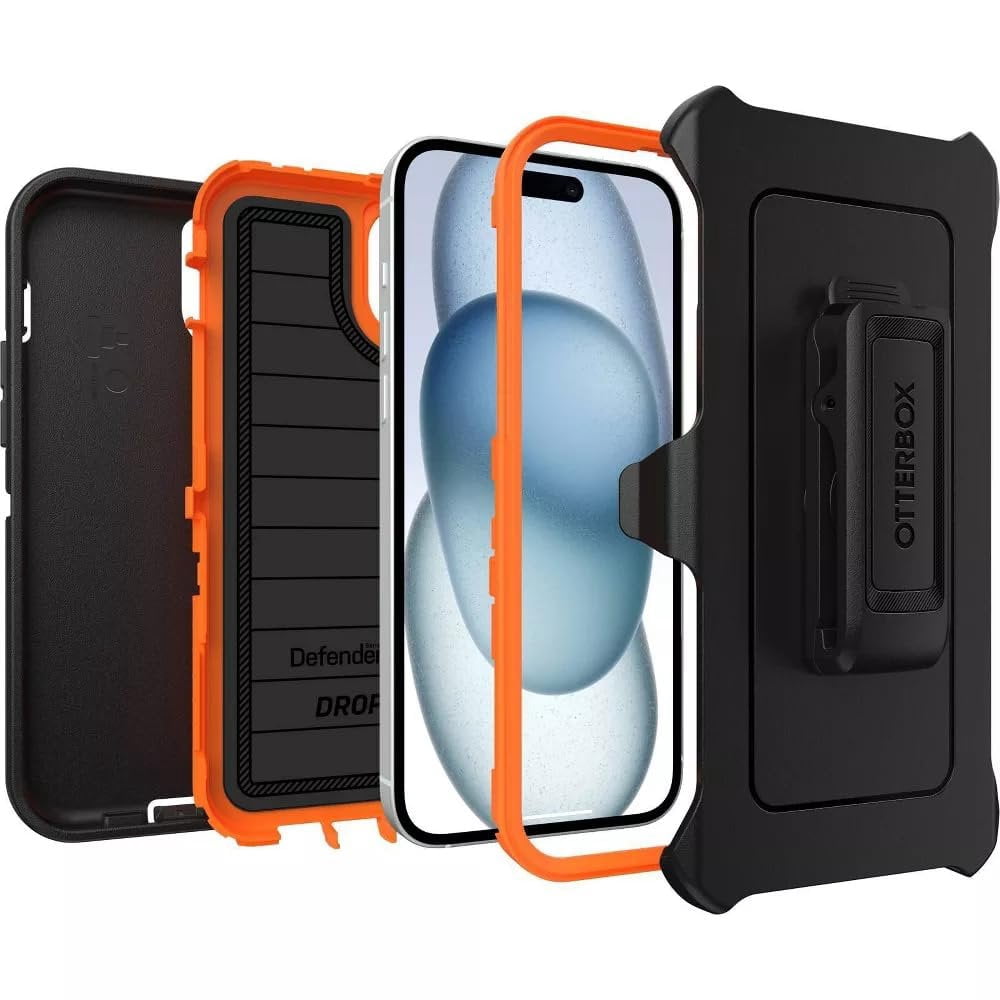 OtterBox iPhone 15 Plus & iPhone 14 Plus Only - Defender Series Case - Realtree Blaze Edge Camo - Rugged & Durable - with Port Protection - Holster Clip Includes - Microbial Defense Protection