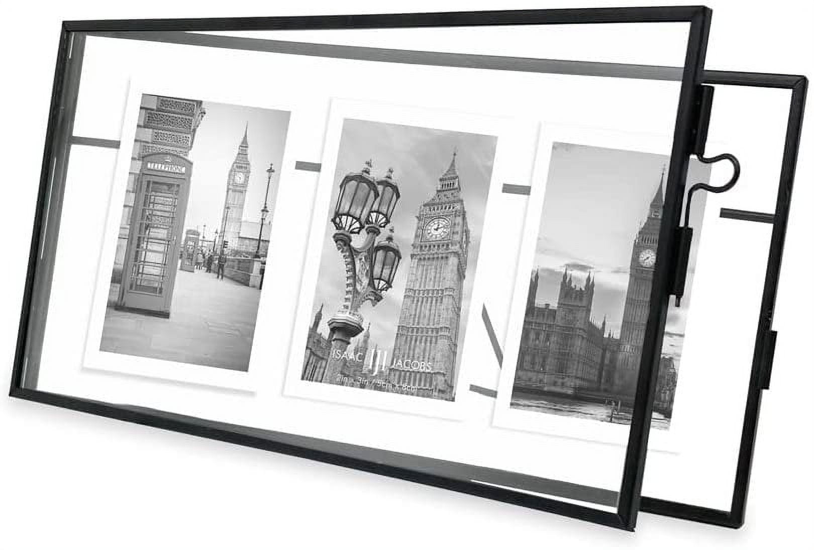 Isaac Jacobs 3-Photo Vintage Style Glass and Metal Floating Picture Frame Horizontal w/ Locket Closure; Fits 3 2x3 photos for Art & More