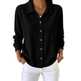 thumbnail image 3 of Women Casual Tops Women Winter Solid Color Long Sleeve Lapel Corduroy Button Front Top Black XXXL, 3 of 6