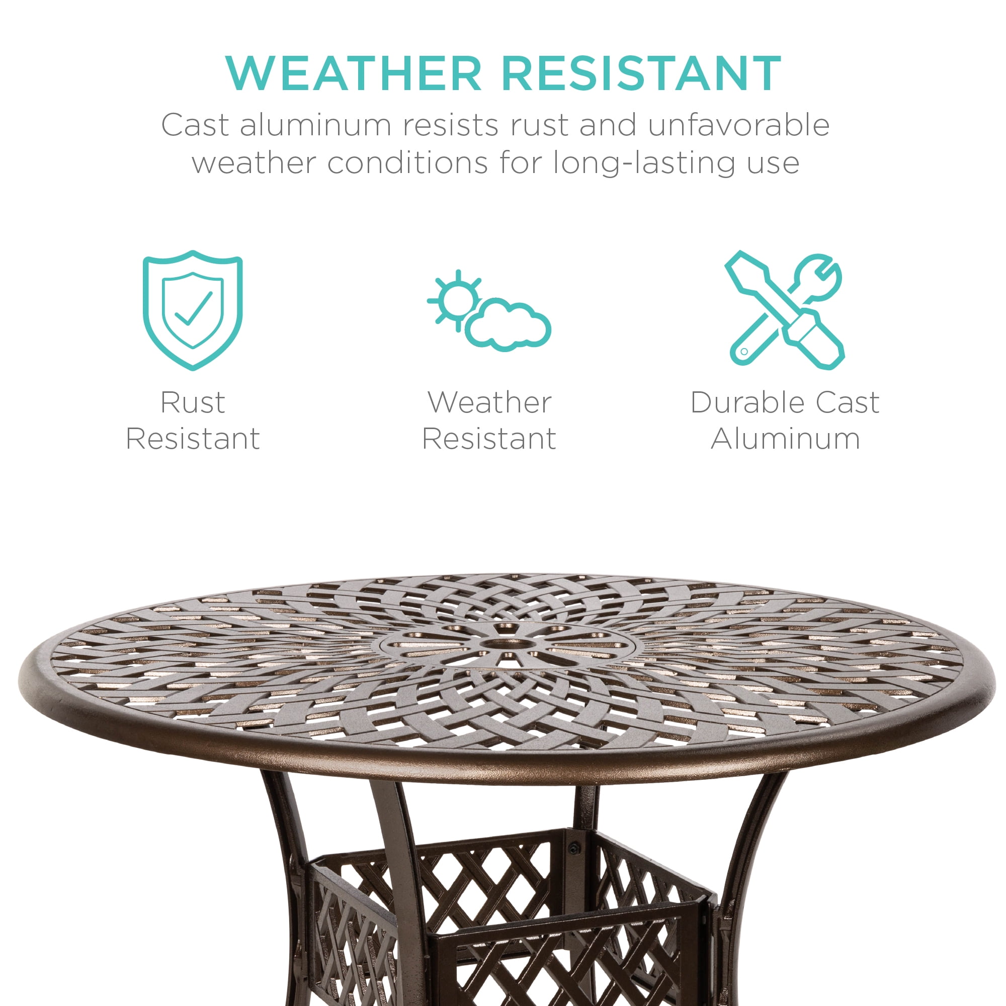 Best Choice Products 5 Piece All Weather Cast Aluminum Patio Dining Set W Chairs Umbrella Hole Lattice Weave Design Walmart Com Walmart Com