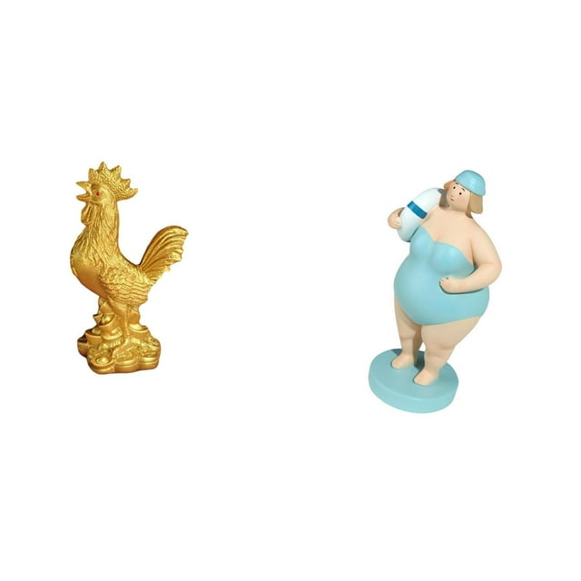 Figura de resina de una gallina en traje de baño, ideal para decorar o dormitorios. Perfecta para salas de estar o escritorios.