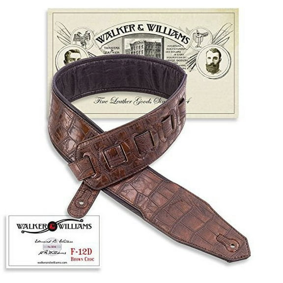 Walker & Williams F-12D Dark Brown Alligator Pattern Padded Guitar Strap