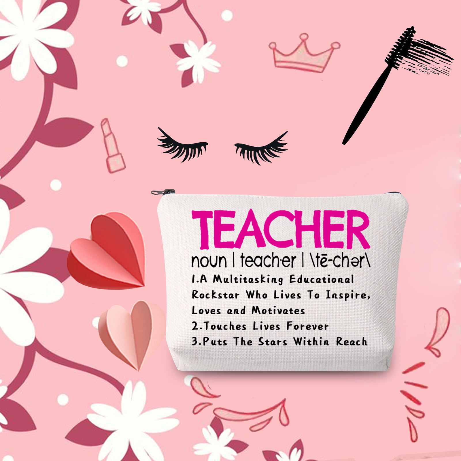 Weewooday 20 Pieces Teacher Appreciation Gifts Cosmetic Bags Teacher Canvas  Makeup Bags Travel Toiletry Case Pencil Bag with Zipper Stationery Case