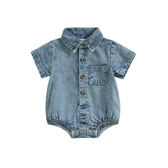 nvzhuang Infant Boys Girls Denim Romper Short Sleeve Baby Jumpsuits Summer Buttons Casual Bodysuits