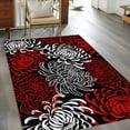 thumbnail image 3 of Red White 3'x5' Washable Rug, Abstract Black Chrysanthemum Flower Floral Non-Slip Area Rugs for Entryway Kitchen Classroom, Dorm Throw Carpet, Low Pile Soft Indoor Floor Mat, 3 of 9