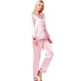 thumbnail image 5 of MOSEYEYOO Womens Satin Pajamas Set Button Down Silk 2 Piece Pj Sets Long Sleeve Sleepwear, 5 of 6