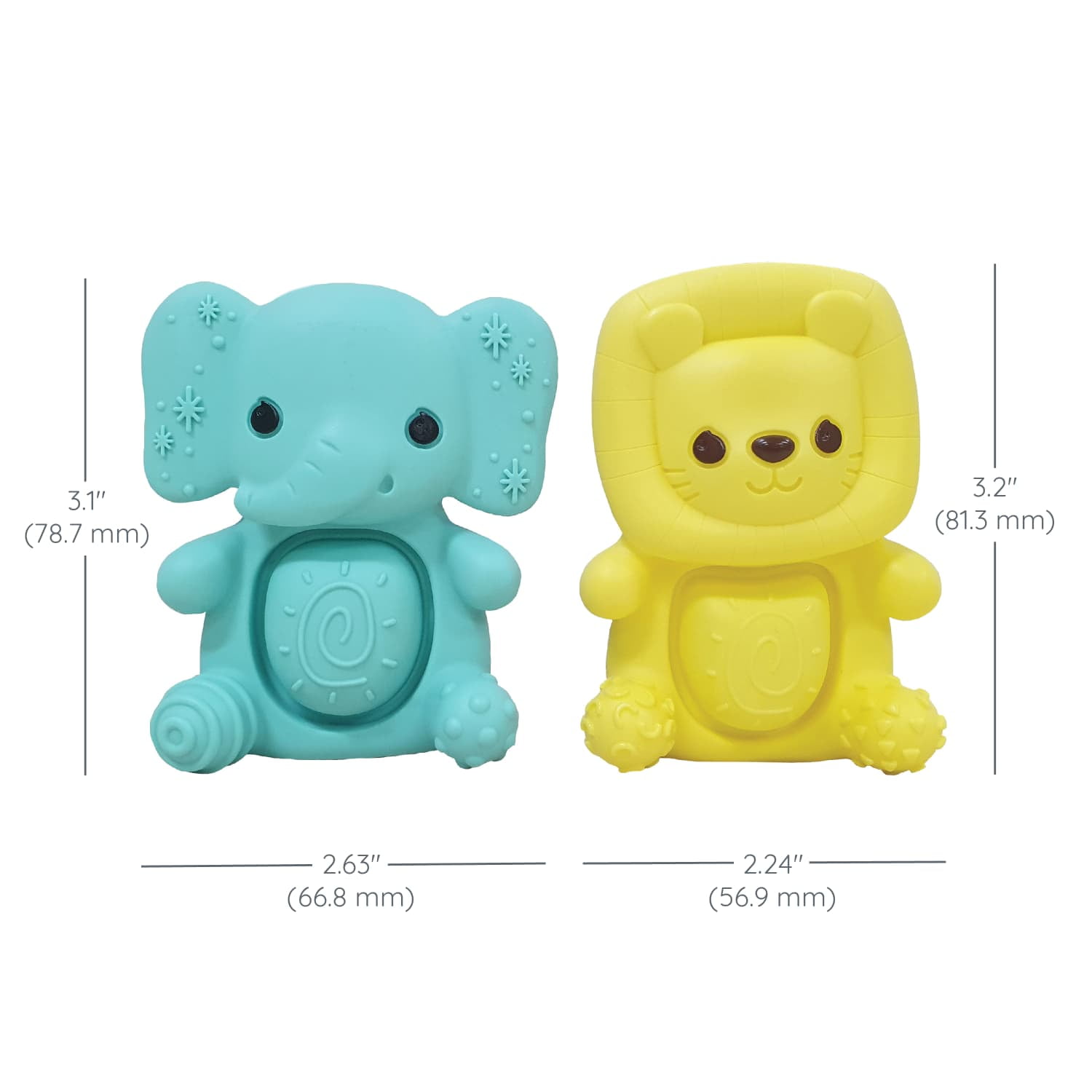 Infantino Teethimal Pop Pals Teether Toy, for Babies 6-12 Months, Multicolor Elephant & Lion