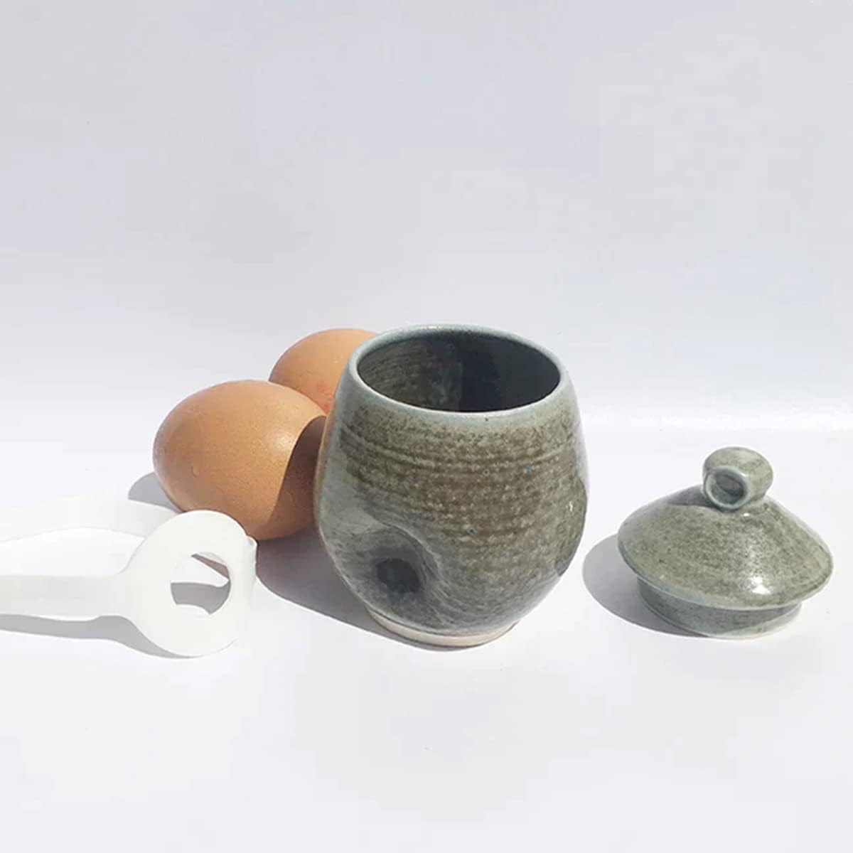 AggCoddler - Scandinavian Porcelain Egg Coddler with Simple Lid - Minimalist Design Egg Poacher Cooker for Quick and Easy Breakfast or Elegant Display - Lea Love Green/Grey