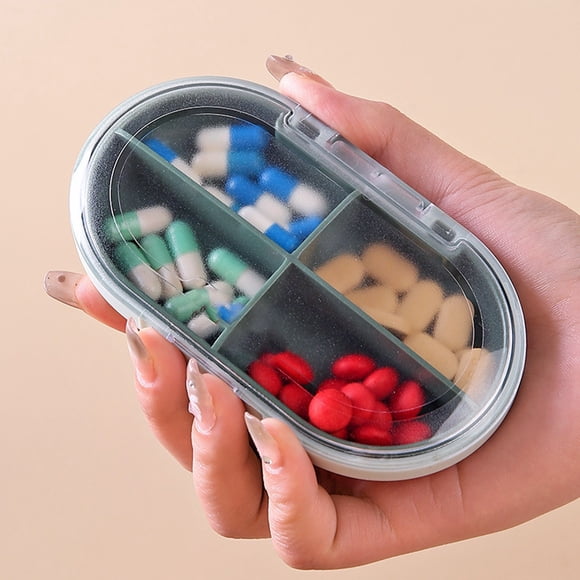 Mini Travel Pill Organizer Box 4-Compartment Moisture Proof Portable Case with Containers for Vitamins, Medication, or Storage