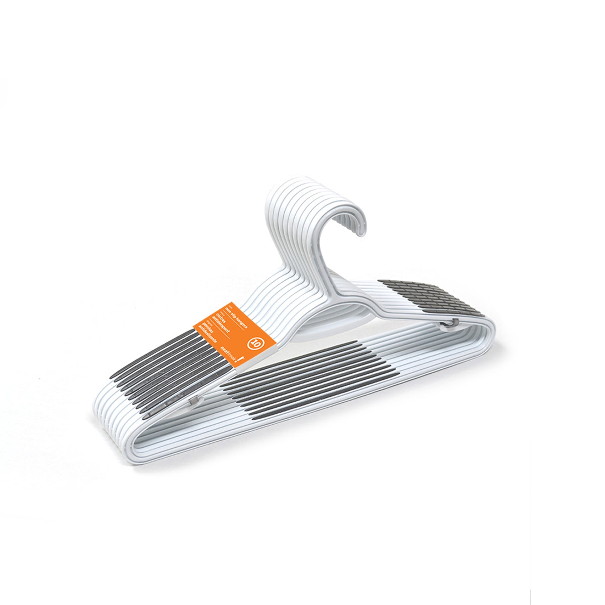 Mainstays Non-Slip Clothing Hangers, 10 Pack, White, Durable Plastic, Rubber Strips