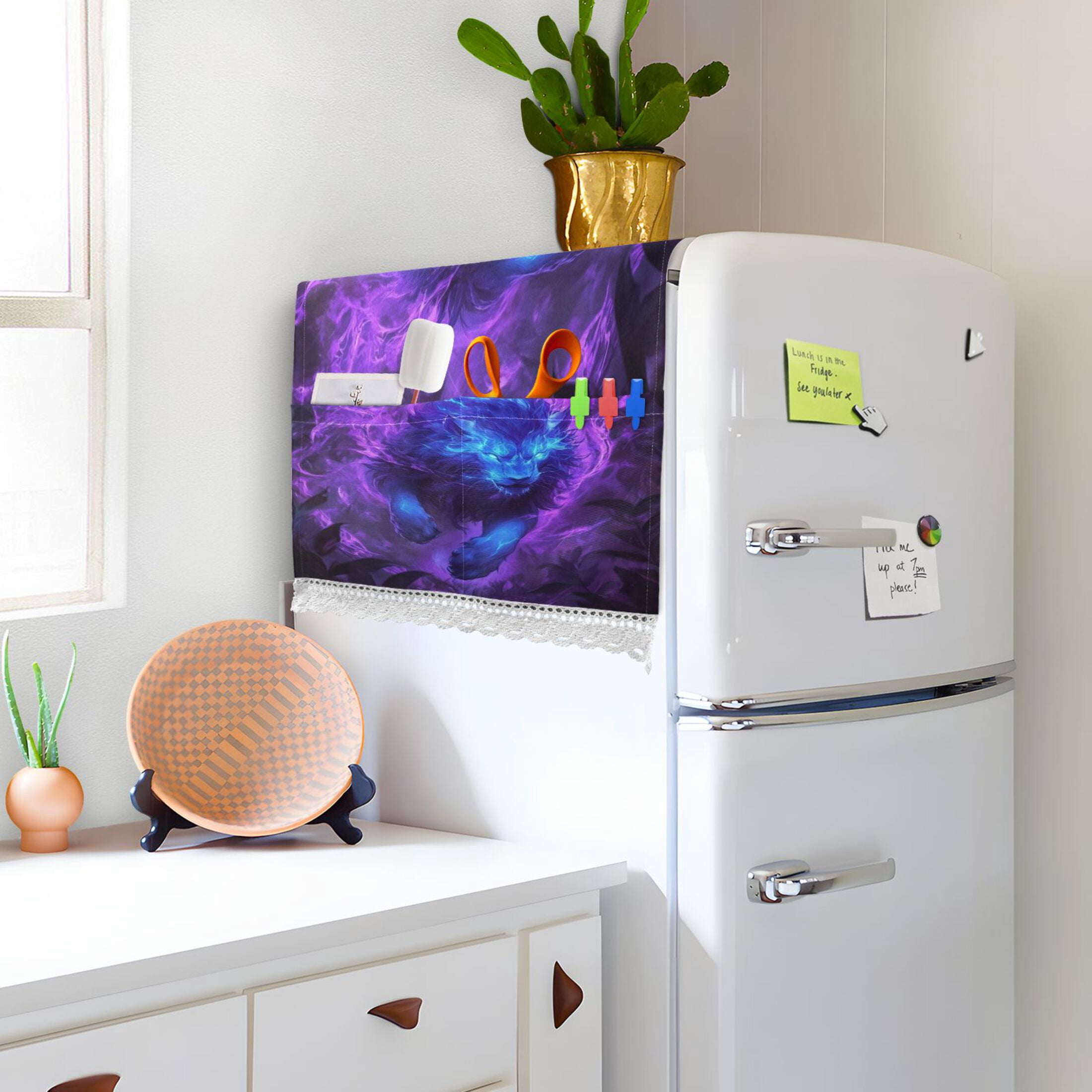 WOBOGO Purple Light Blue Lion Washing Machine Cloth Dryer Refrigerator Top Cover Protective Non-Slip Mat For Kitchen Laundry