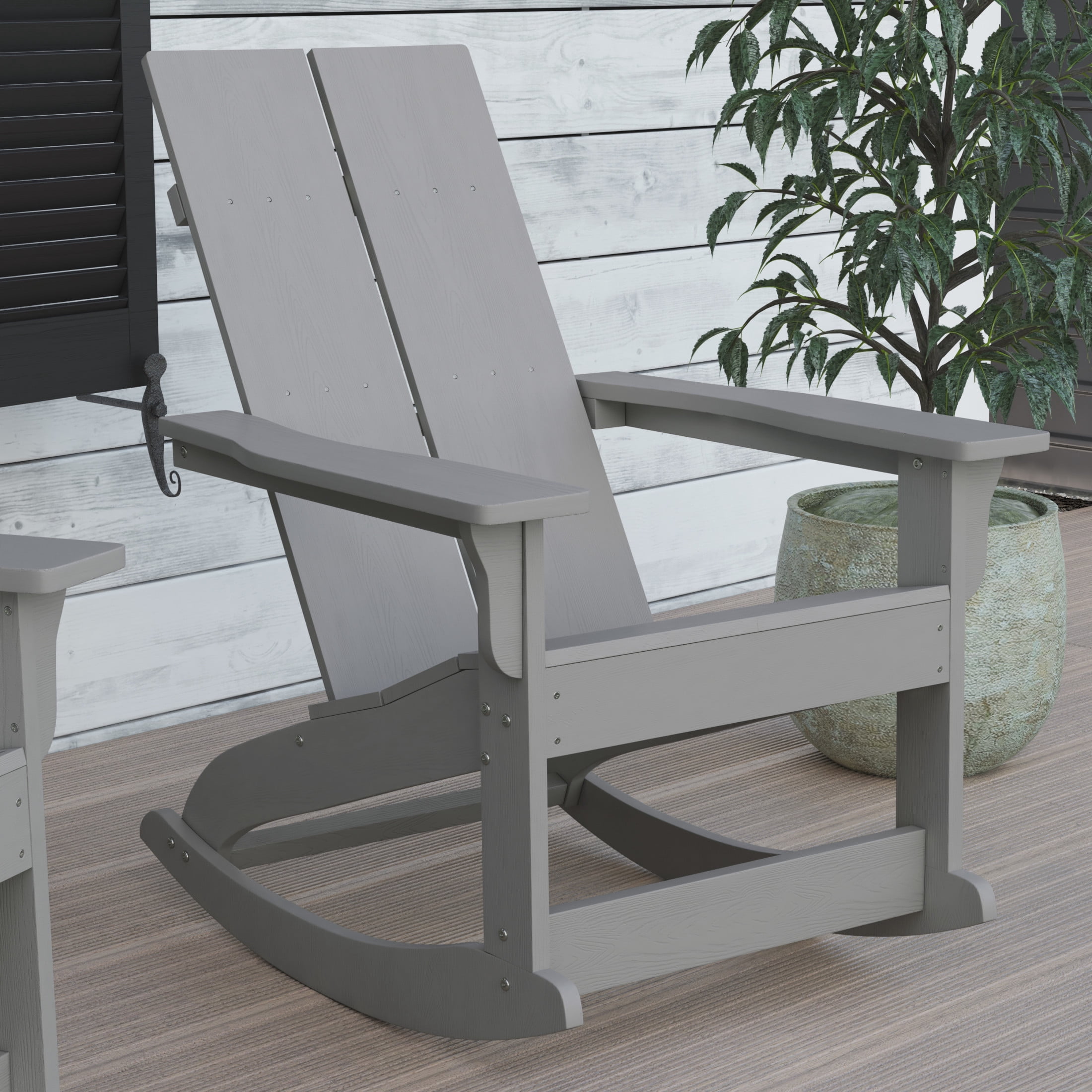 Flash Furniture Finn Poly Resin Rocking Adirondack Chair - Gray