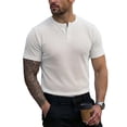 thumbnail image 4 of FRSASU Men's Henley Shirt Short Sleeve Casual Button Basic Tees Slim Fit Stretch Summer T-Shirts White, 4 of 9