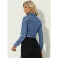 thumbnail image 4 of DARING DIVA Women's Button Down Long Sleeve Cropped Denim Jacket M Light Blue, 4 of 6