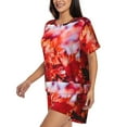 thumbnail image 2 of "Wukai Autumn Maple Leaves Women's Pajama Set - Short-Sleeve Top and Shorts with Elastic Waistband and Pockets for Loungewear, Yoga, and Casual Wear-XX-Large, 2 of 8