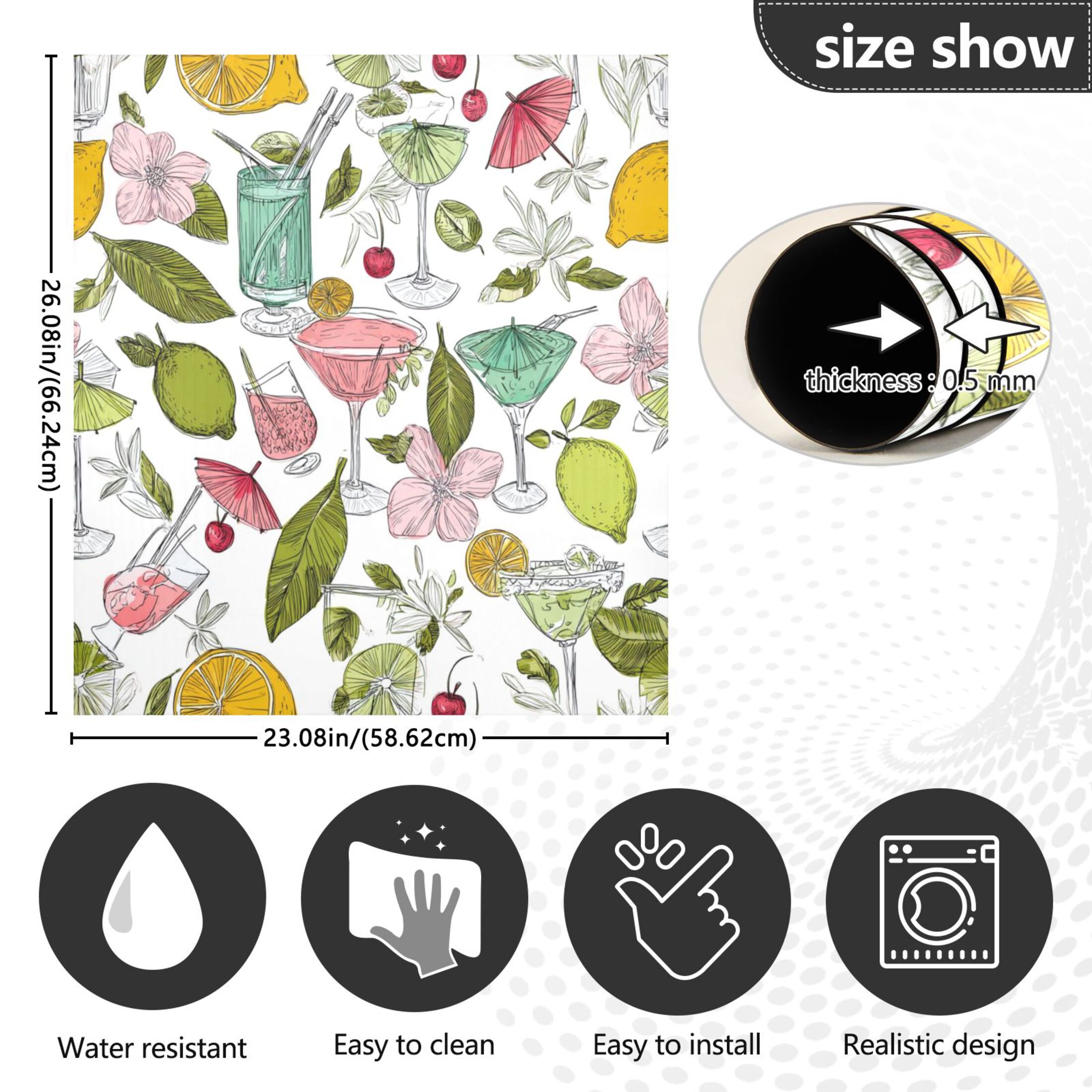 IAUYY Magnetic decorative sticker - 23x26 Inch PVC Refrigerator Decorative Cover, Removable DIY Art for Kitchen Appliances Cocktail