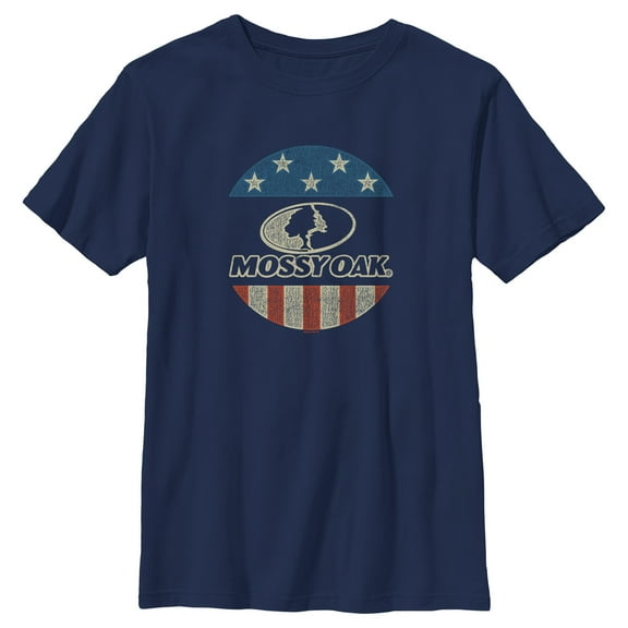 Boy's Mossy Oak American Flag Circle Logo Graphic Tee Navy Blue Large