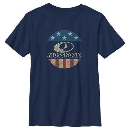 Boy s Mossy Oak American Flag Circle Logo Graphic Tee Navy Blue Small