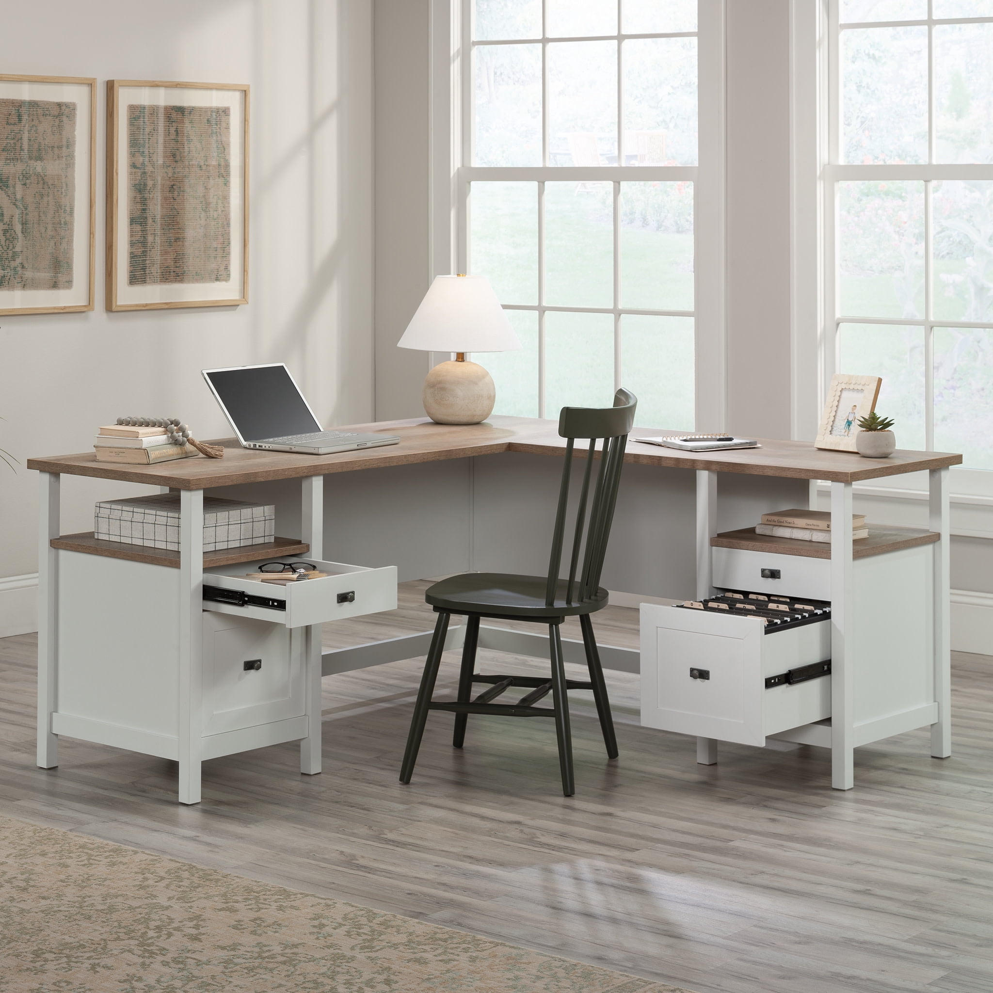 Sauder Cottage Road Engineered Wood L-Shaped Desk in White Finish