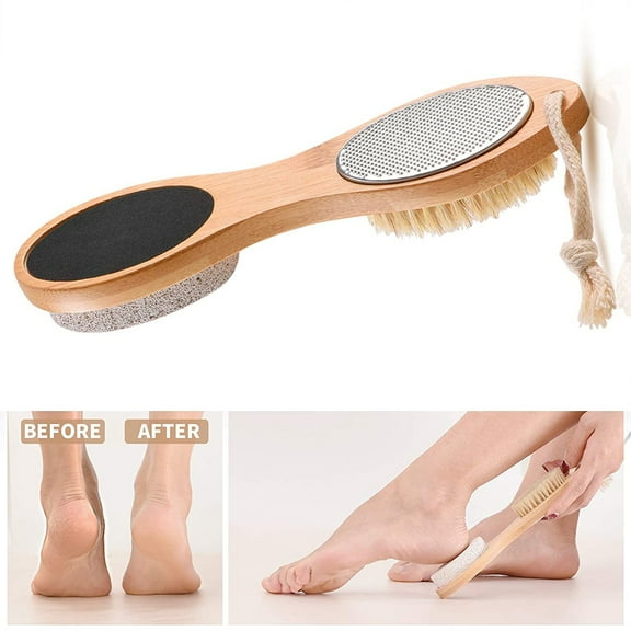 Visland Foot File Callus Remover, Boar Bristles Ergonomic Non-slip Wood Handle with Rope Feet Pedicure Scrubber Exfoliator Tools for Feet Care Removing Dead Skin