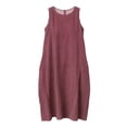 thumbnail image 5 of ClodeEU Women's Striped Print Sleeveless Crewneck Maxi Dress with Pockets ,Casual Long Beach Dress Wine,Womens Plus L, 5 of 5