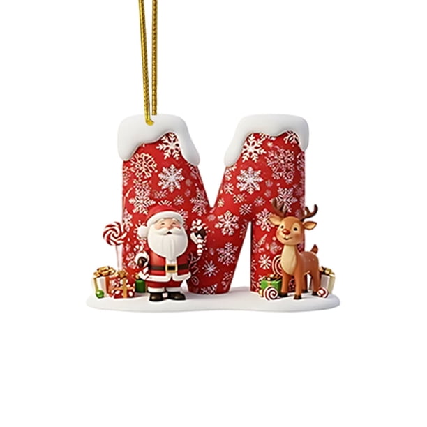 Decoraciones de Árbol de Navidad 2D Acrílico Decoración Carta Colgante con 26 Letras Diy Navidad Decoración Del Hogar Ornamentos Del Árbol de Navidad