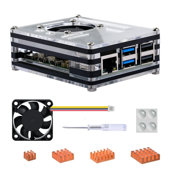 52Pi 9 Layer Acrylic Case with 4010 Cooling Fan and 4PCS Heatsinks for Raspberry Pi 5