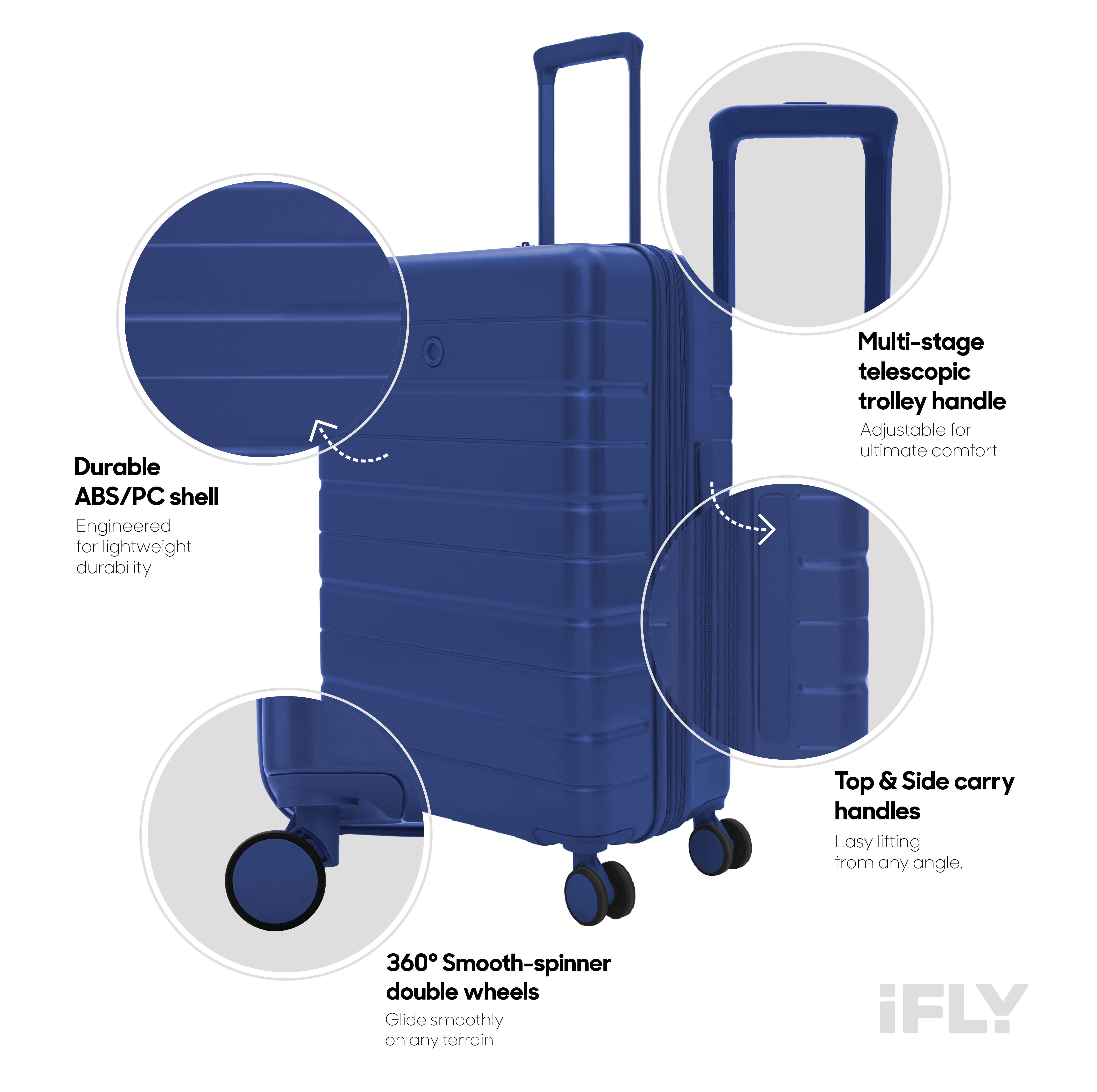 iFLY Evolve 20” Expandable Hardside Spinner Carry-on Luggage, Navy