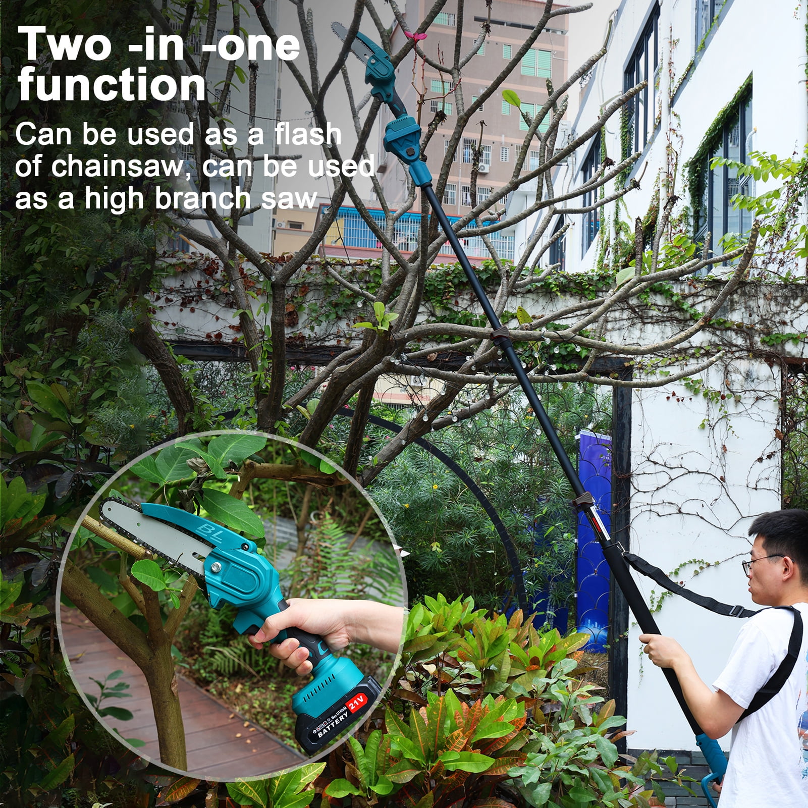 Arlohe 6-Inch Electric Pole Saw,800W Brushless Motor,4.6-9.8ft Retractable Pole,2x2000mAh Batteries,Landscape Gardening Tool