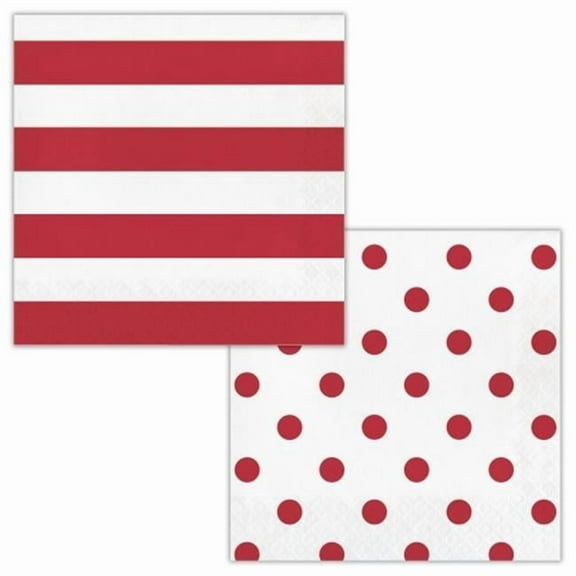 Creative Converting Dots & Stripes Classic Red Paper Napkins, 16/Pkg
