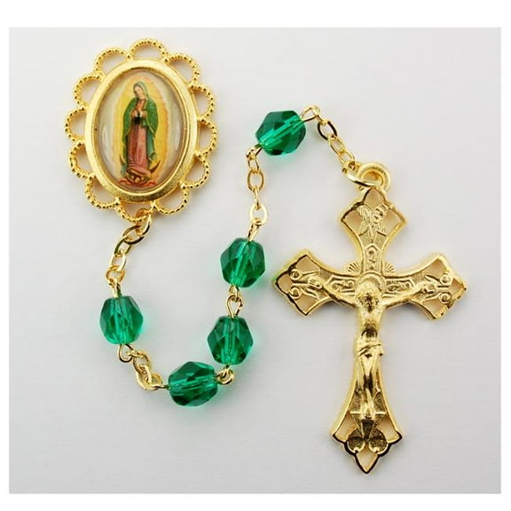 McVan R159HF 7 mm Lady of Guadalupe Cross Rosary Set - Green