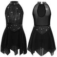 thumbnail image 3 of Hansber Kids Girls Sleeveless Glittery Mesh Irregular Hem Figure Ice Skating Dress Ballet Lyrical Dance Wear Black 6, 3 of 6