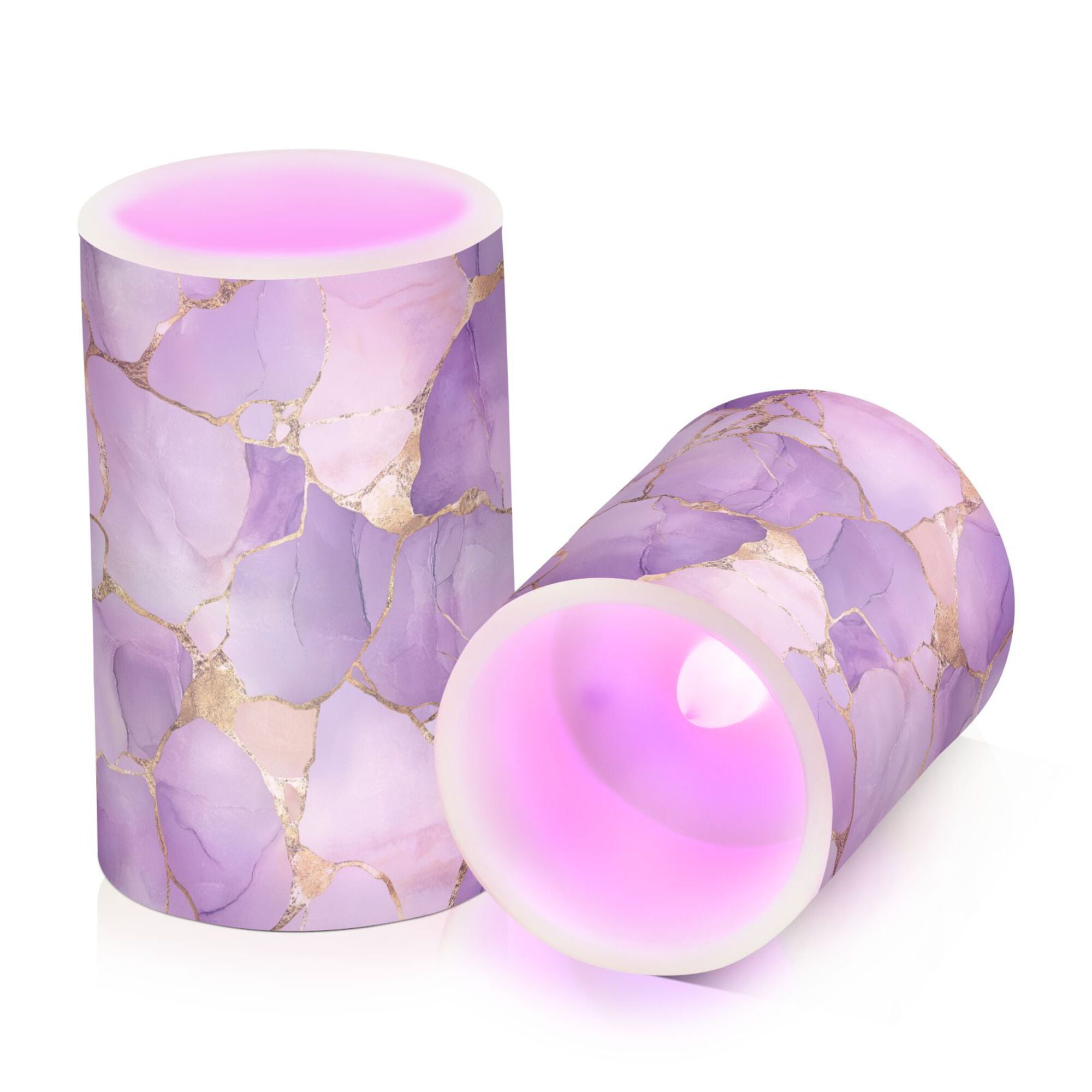 Yayeee Flameless Candles with Remote Flickering Battery Operated Multi Color Changing, Pastel Purple Marble Pattern
