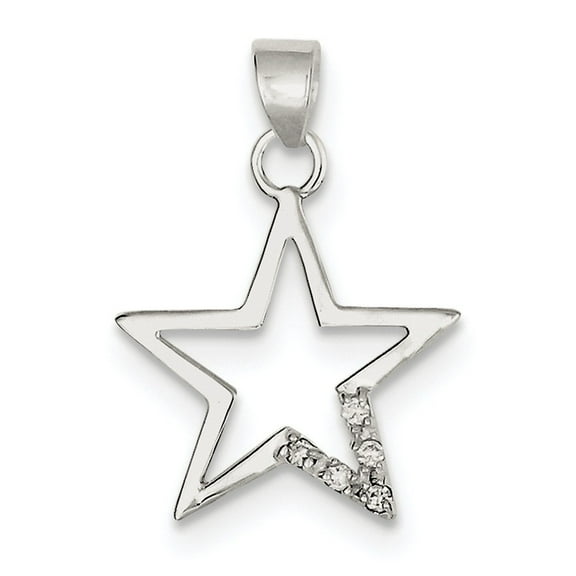 Sterling Silver Cubic Zirconia Star Pendant - Measures 30x20mm Wide